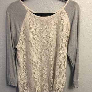 StitchFix Grey and Lace Raglan Top